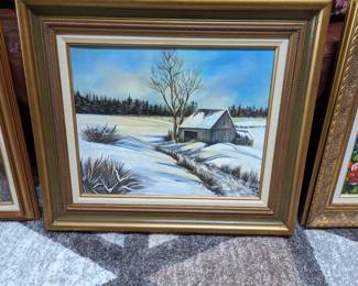 Farm Winter Scene Oil Painting