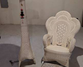 Southern charm - Wicker rocker, lamp and footstool. Purchased by owners in Charleston, very heavy and solid, kept indoors at all times.