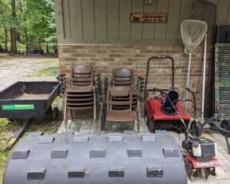 Snow Blower, 11 chairs - good for overflow seating, Tow Behind Drum Spike Lawn Aerator, 