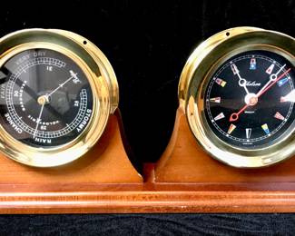 VTG Chelsea Black Flag Newport Nautical Clock Barometer Set