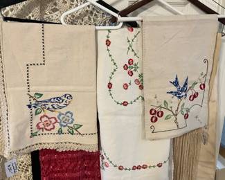 Vintage handmade embroidery table linens. 