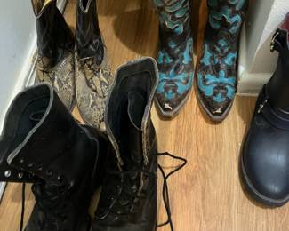 Cowboy boots and military boots. 