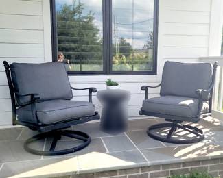 Frontgate Carlisle woven swivel rocker lounge chairs with cushions - onyx finish. $325 each excellent condition (retail in store for $1,700 for pair)