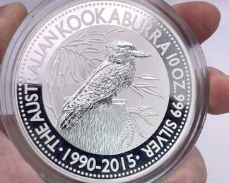 10 oz Troy Silver .999 Kookaburra, Australia 2015