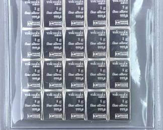 (20) 1g Silver Bars, Valcambi Suisse .999