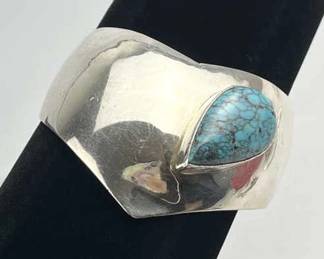 925 Silver Turquoise Navajo F Guerro Cuff Bracelet