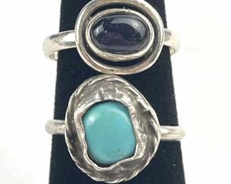 (2) 925 Silver Onyx & Turquoise Rings