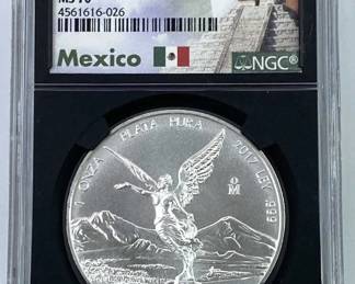 2017 1oz 999 Silver Mexico 1 Onza NGC MS70 Early