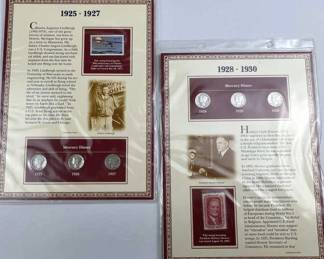 1925-1927 + 1928-1930 Mercury Dime Cards w/ Stamps