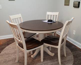 Nice white and dark wood round dining table and 4 chairs