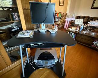 Desk, monitor, printer