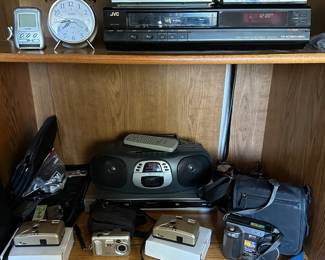 Cameras, vhs player, radio