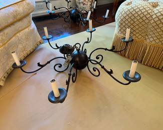 6. 6 Candle Black Metal Chandelier (37" x 32")