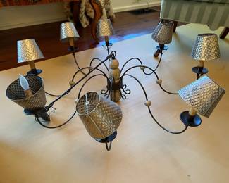 10. 8 Arm Black Metal Chandelier w/ Press Metal Shades (41" x 41")