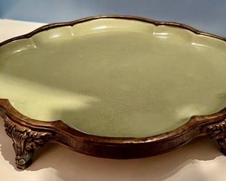 22. Decorative Ceramic Platter w/ Footed Metal Stand (16" x 11")
