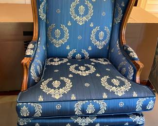 12. Custom Wing Back Chair w/ Wood Frame & Complimentary Upholstered (29" x 28" x 43")