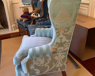 11. Pair of Ashley Manor Wingback Chairs w/ Complimentary Upholstery (33" x 31" x 52")