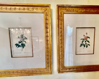 4. Pair of Gilt Framed French Rose Botanicals from Edgartown Massachusetts (20" x 22")