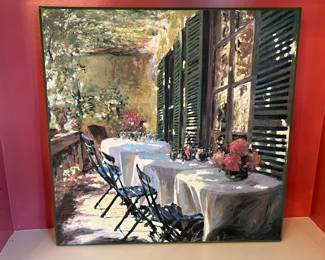 36. Signed Oil Painting of Cafe Scene (24" x 24")
