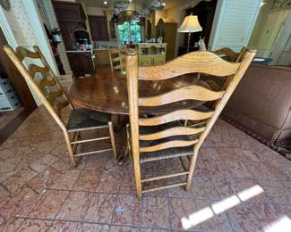 43. Plank Top Dining Table w/ Birdcage Base (51" x 31")
44. Set of 4 Ladderback Chairs w/ Rush Seat (20" x 18" x 42")