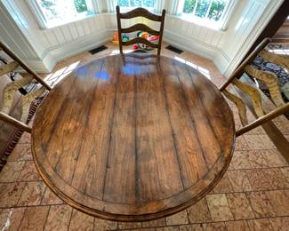 43. Plank Top Dining Table w/ Birdcage Base (51" x 31")
44. Set of 4 Ladderback Chairs w/ Rush Seat (20" x 18" x 42")