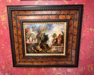77. Signed Vintage Painting on Canvas Country Scene (22" x 19")