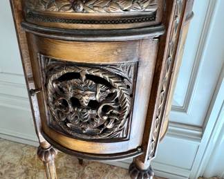 81. Hand Painted and Carved Accent Table w/ Inset Stone Top (15" x 30")