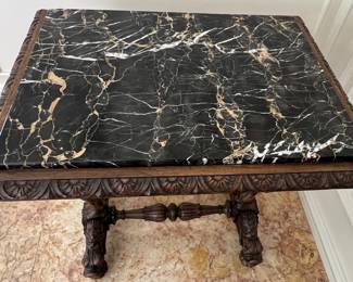 82. Vintage Carved Cherub Accent Table w/ Stone Top (23" x 18". 24")