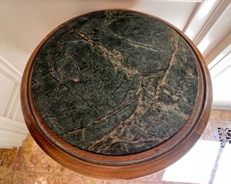 81. Hand Painted and Carved Accent Table w/ Inset Stone Top (15" x 30")