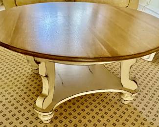 126. Round Coffee Table w/ Wood Top and Painted Base (36" x 19")