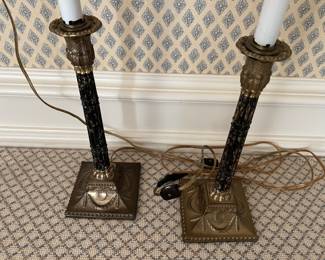142. Pair of of Stone Candlestick Lamps (25")