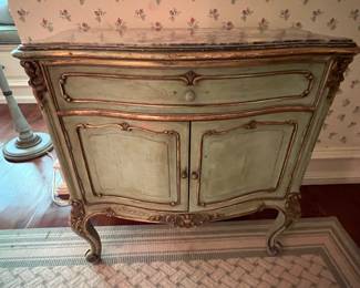 160. Cyan Painted Chest w/ Marble Top and Gilt Accent (26" x 15" x 27") (as is)