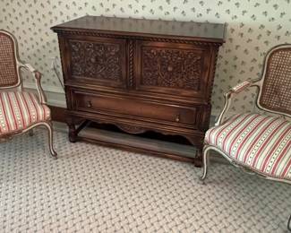 162. Pair of Cane Back Fauteuil Chairs (22" x 20" x 33")
163. Vintage Carved Chest (41" x 18" x 34")