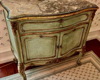 160. Cyan Painted Chest w/ Marble Top and Gilt Accent (26" x 15" x 27") (as is)