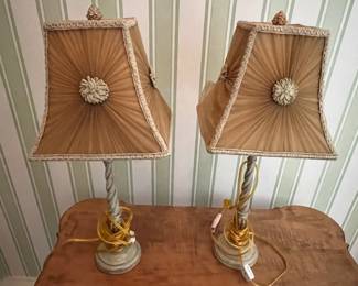 165. Pair of Candlestick Lamps w/ Custom Shades (22")