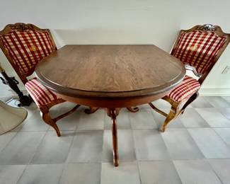 182. Pair of Side Chairs w/ Carved Frame (21" x 20" x 38")
183. Pedestal Table (36" x 39" x 30")