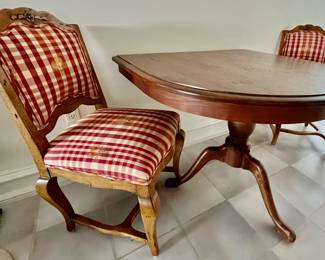182. Pair of Side Chairs w/ Carved Frame (21" x 20" x 38")
183. Pedestal Table (36" x 39" x 30")