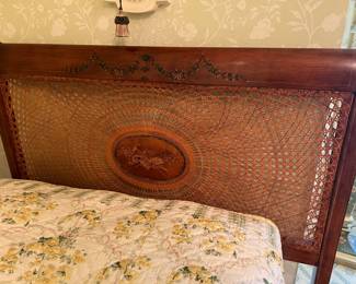 197. Pair of Antique Twin Beds w/ Stenciled and Cane Headboards and Footboards