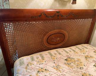 197. Pair of Antique Twin Beds w/ Stenciled and Cane Headboards and Footboards