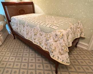 197. Pair of Antique Twin Beds w/ Stenciled and Cane Headboards and Footboards