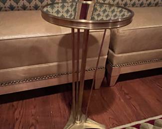 206. Pair of Brass Drink Tables w/ Mirror Top (12" x 26")
