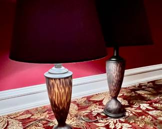 209. Pair of Tortoise Shell Style Glass Lamps (30")