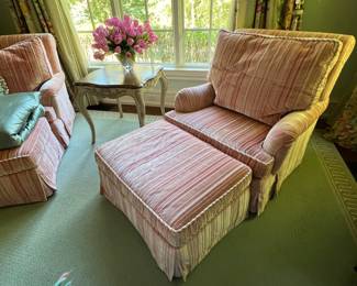 107. Pair of Custom Chairs (38" x 40" x 40") & Ottoman (35" x 24" x 16")