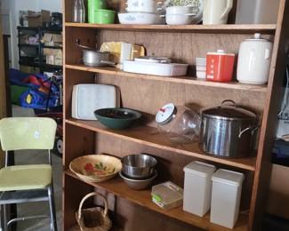 Tupperware, Corning ware, old kitchen stool