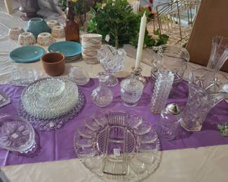Cut crystal, serving pieces, vases, candle sticks, etc. 