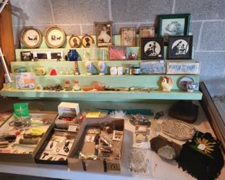 Do you like smalls???  We have Cracker Jack toys, charms, pocket knives, old locks, lighters, game pieces, silhouettes, political pins, Girl Scout items, advertising items and much more!