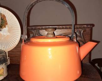 Mid-Century Modern Orange Enamel Tea Kettle