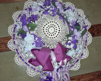 Handmade Wall Hanging Bonnet Hat Flower Arrangement
