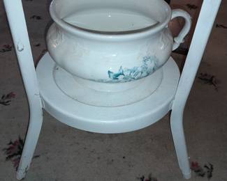 Pitcher & Wash Basin W/ White Enamel Floor Stand