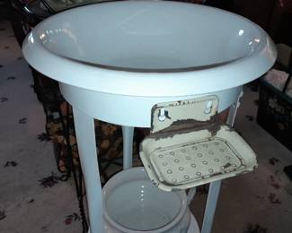 Pitcher & Wash Basin W/ White Enamel Floor Stand
